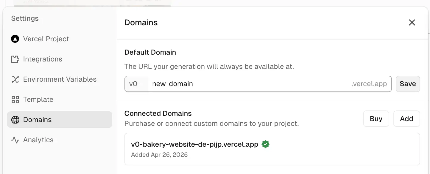 v0 domain settings